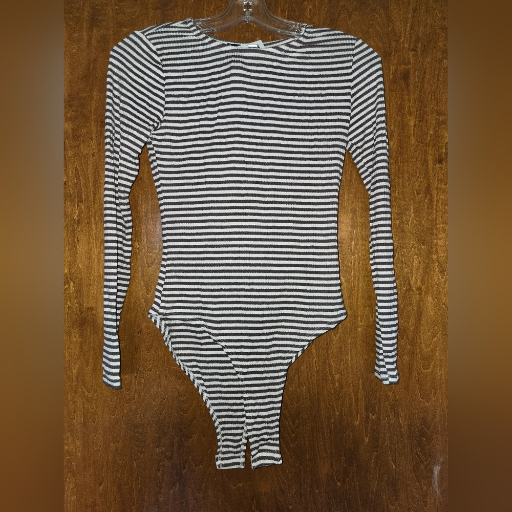 Oxo Gray and White Bodysuit with Nautical Stripes